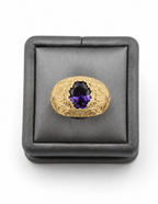 10K Oval Colored Stone Signet Rings Yellow Gold Ornate Engraved Men’s Statement Ring