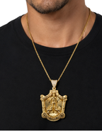 10K 3D San Lázaro Pendant Yellow Gold with CZ Diamond-Cut Finish – 2 1/4 Inch