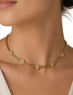10K Monaco-Style Clover Necklace Cuban Link Yellow Gold Women’s Hollow Chain 6mm