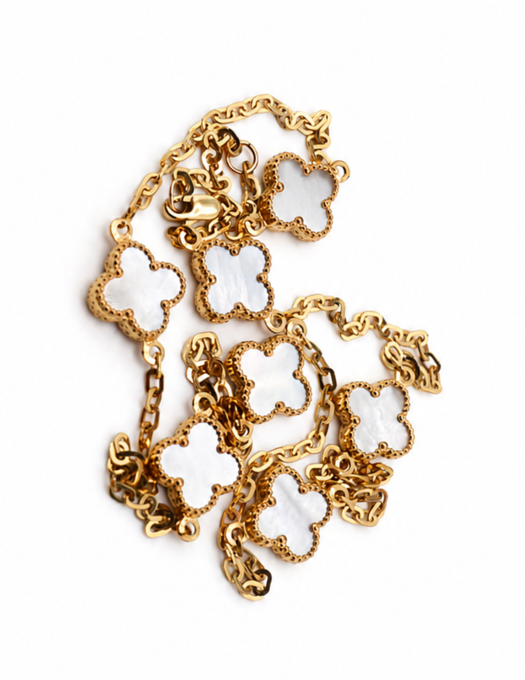 10K Seven Clover Station Necklace Yellow Gold 17 Inch 2mm Chain