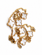 10K Seven Clover Station Necklace Yellow Gold 17 Inch 2mm Chain